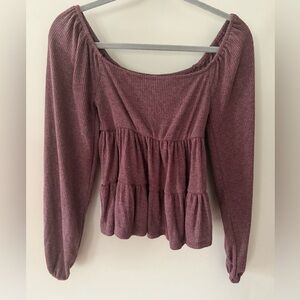Altar'd State Ribbed Peplum Blouse - Burgundy